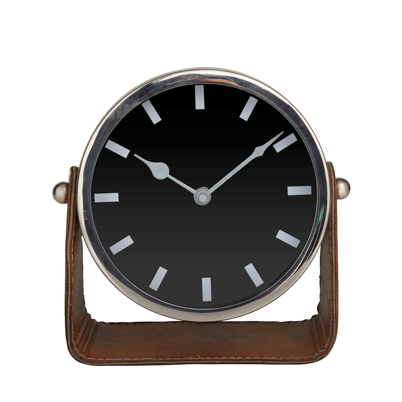 7" Silver Stainless Steel Clock with Leather Stand